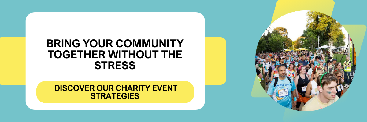 Melbourne charity event strategies for stress-free community fundraising Charity event strategy banner with crowd of participants at a Melbourne community fundraising walk